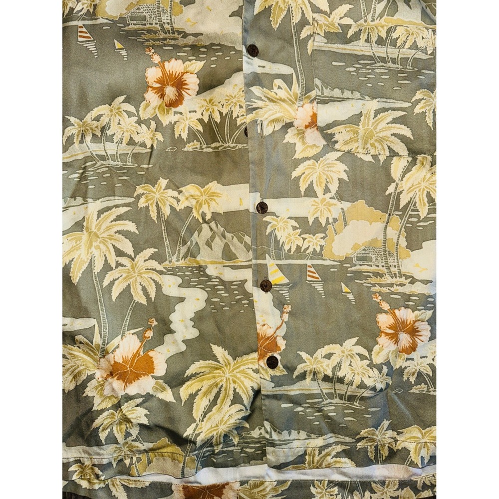WB6 Tommy Bahama Tropical Island Hawaiian Camp Shirt Palm Trees Orange Flowers L - Picture 2 of 4